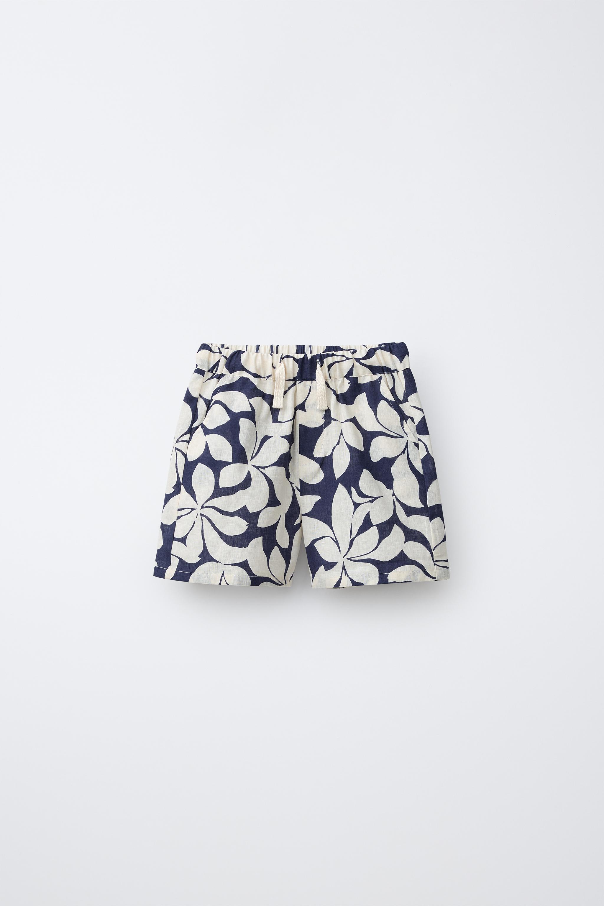 SHORT IMPRIMÉ FLEURS AVEC COTON ET LIN